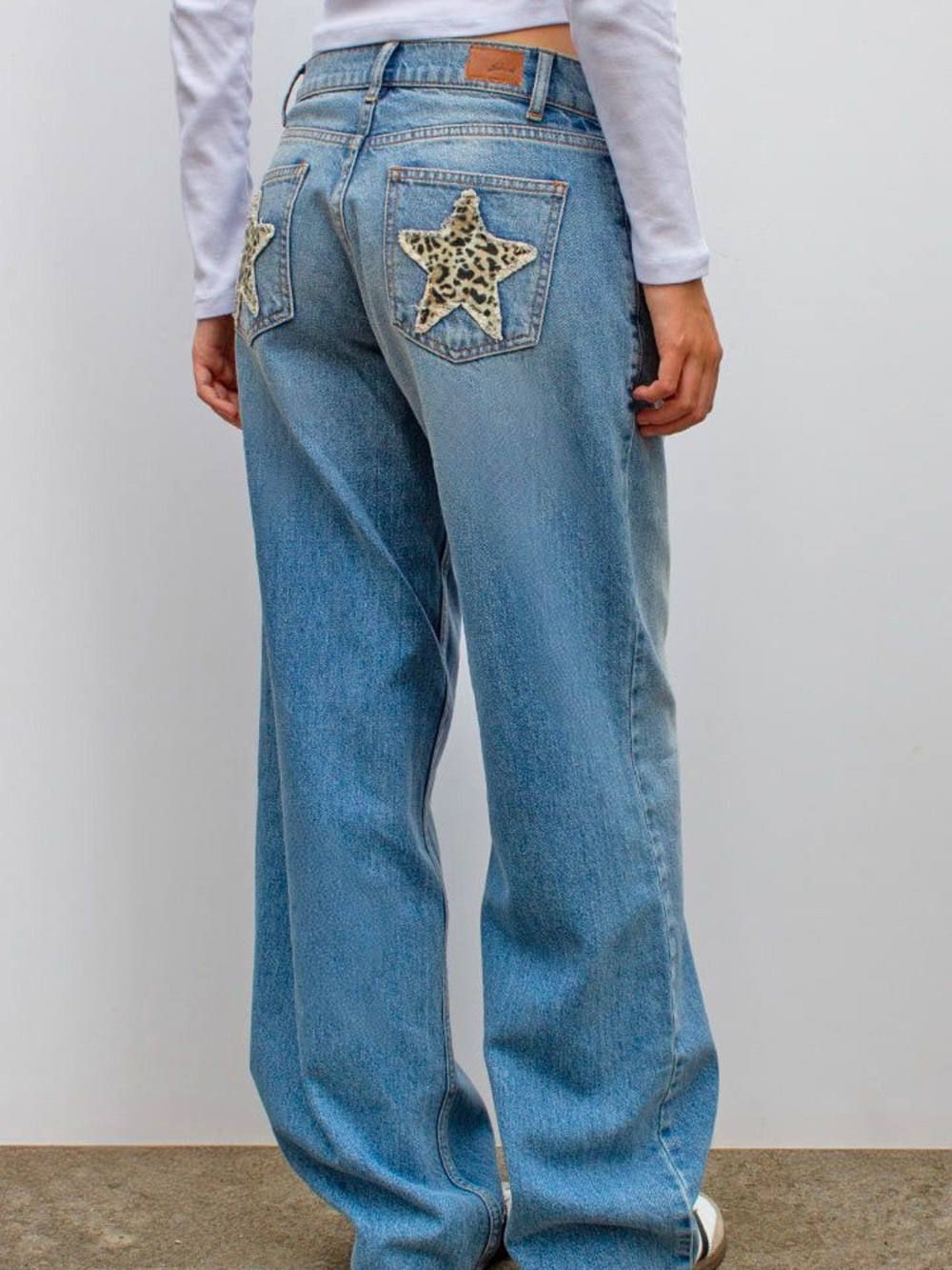 Light Blue Wide Leg Jeans with Leopard Star Patch